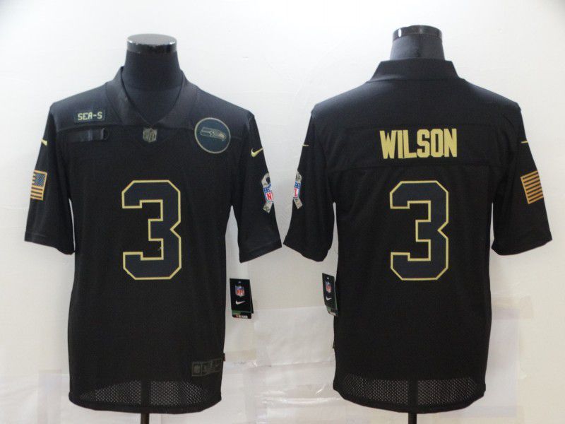 Men Seattle Seahawks #3 Wilson Black gold lettering 2020 Nike NFL Jersey->denver broncos->NFL Jersey